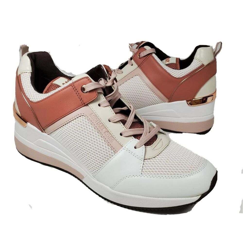 Michael Kors Georgie Trainer Women Wedge Sneakers Soft Pink white mesh sz 11 new